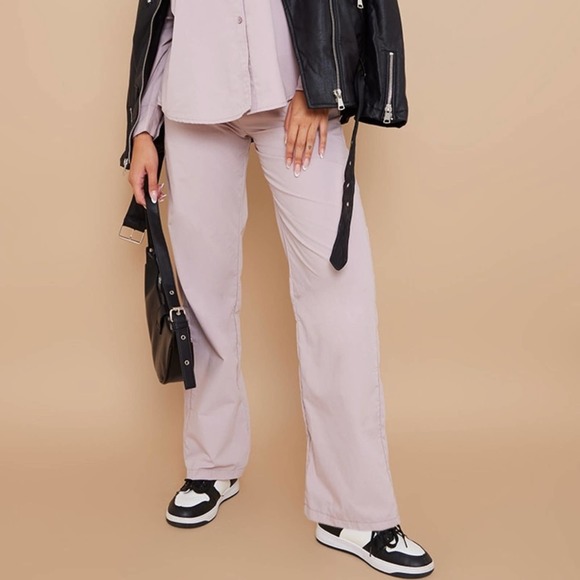 Pretty Little Thing Stone Cotton Oversized Wide Leg Pants - Picture 1 of 9
